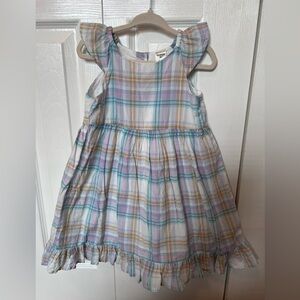 Children's Plaid Ruffle Sleeve Dress - Pastel Multi